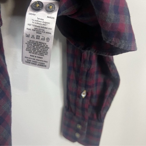 Ted Baker Red/Navy Checkered Dress Shirt Large 4 - Picture 2 of 4